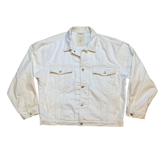 Vintage 80s 90s Banana Republic Safari & Travel White Denim Long Sleeve Trucker - Picture 1 of 12